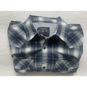 Aeropostale Mens L Plaid Pearl Snap‎ Long Sleeve Western Shirt Blue Flip Pocket